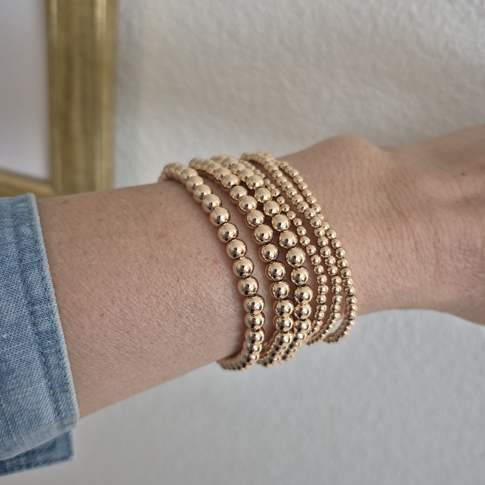 NWT)Gold Ball Bead Stretch Bracelet Set - High Polish Minimalist Jewelry